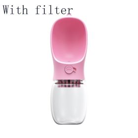 Pet Water Cup Outdoor Portable Water Bottle (Option: Pink With filter-350ML)