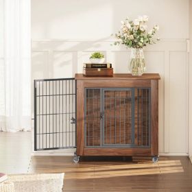 27.2" Dog Crate Furniture with Wheels for Small Dogs, Heavy Duty Dog Kennel Indoor with 2 Doors, Wooden Pet Cage End Table, Double-Doors Sturdy M (Option: default title)