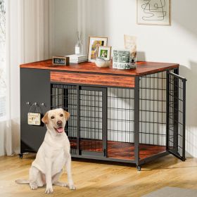 42-Inch Double Wide Wooden Double-Door Dog Crate Side Table Combo - Heavy-Duty DIY Assembly, Chew-Resistant Construction, Indoor Living Room Func (Option: 7008BROWN-42in)