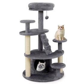 40" Multi-Level Cat Tree for Munchkin & Old Cats - Stable Wide Base, Soft Padded Perch + Large Condo (Gray) (Option: default title)