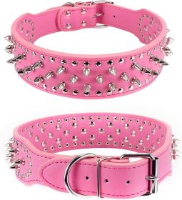 Spiked Studded Leather Dog Collar Rivets Pet Small Large Cat Pit Bull Adjustable (Color: Rose, size: M)