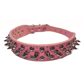 Spiked Studded Leather Dog Collar Rivets Pet Small Large Cat Pit Bull Adjustable (Color: Pink Sparkle, size: S)