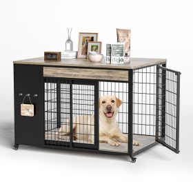 42-Inch Double Wide Wooden Double-Door Dog Crate Side Table Combo - Heavy-Duty DIY Assembly, Chew-Resistant Construction, Indoor Living Room Func (Option: 7008GREIGE-42in)